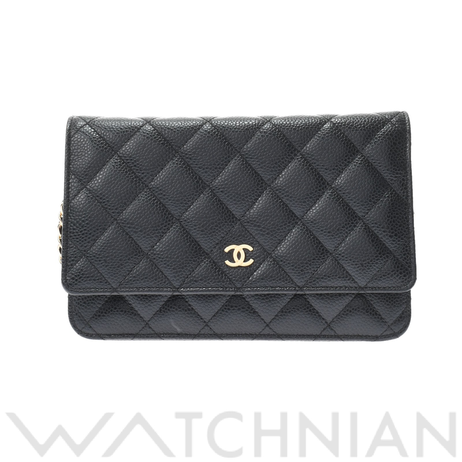 マトラッセ チェーンウォレット 黒/ゴールド金具 A33814 キャビアスキン CHANEL シャネル レディース 【中古】