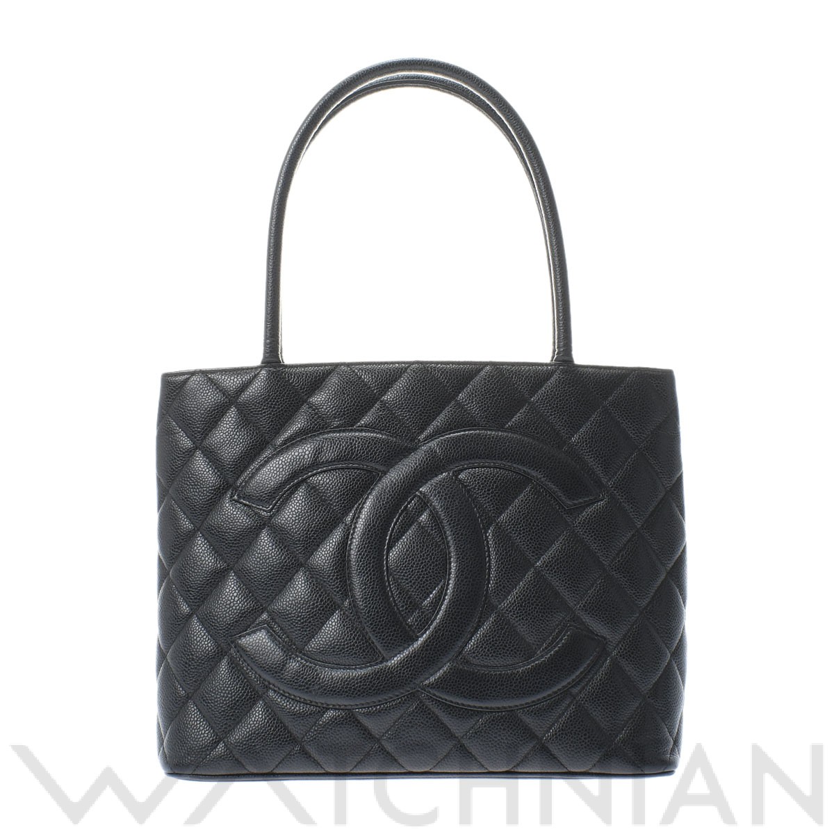 復刻 ブラック/シルバー金具 A01804 キャビアスキン CHANEL シャネル レディース 【中古】