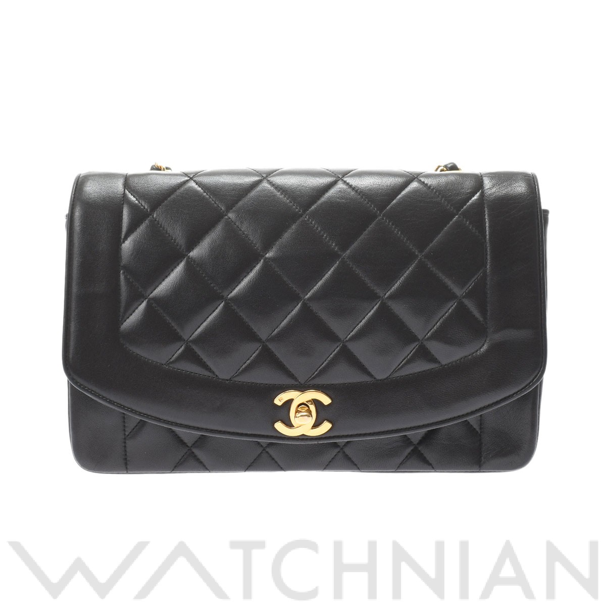 マトラッセ ダイアナ フラップ チェーンショルダー ブラック/ゴールド金具 A01165 ラムスキン CHANEL シャネル レディース 【中古】