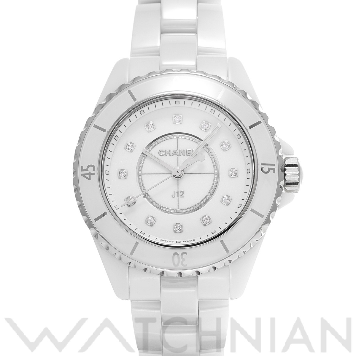 シャネル CHANEL J12 33MM 12Pダイヤ Ｈ5703 クォーツ 腕時計 セラミック ホワイト 未使用