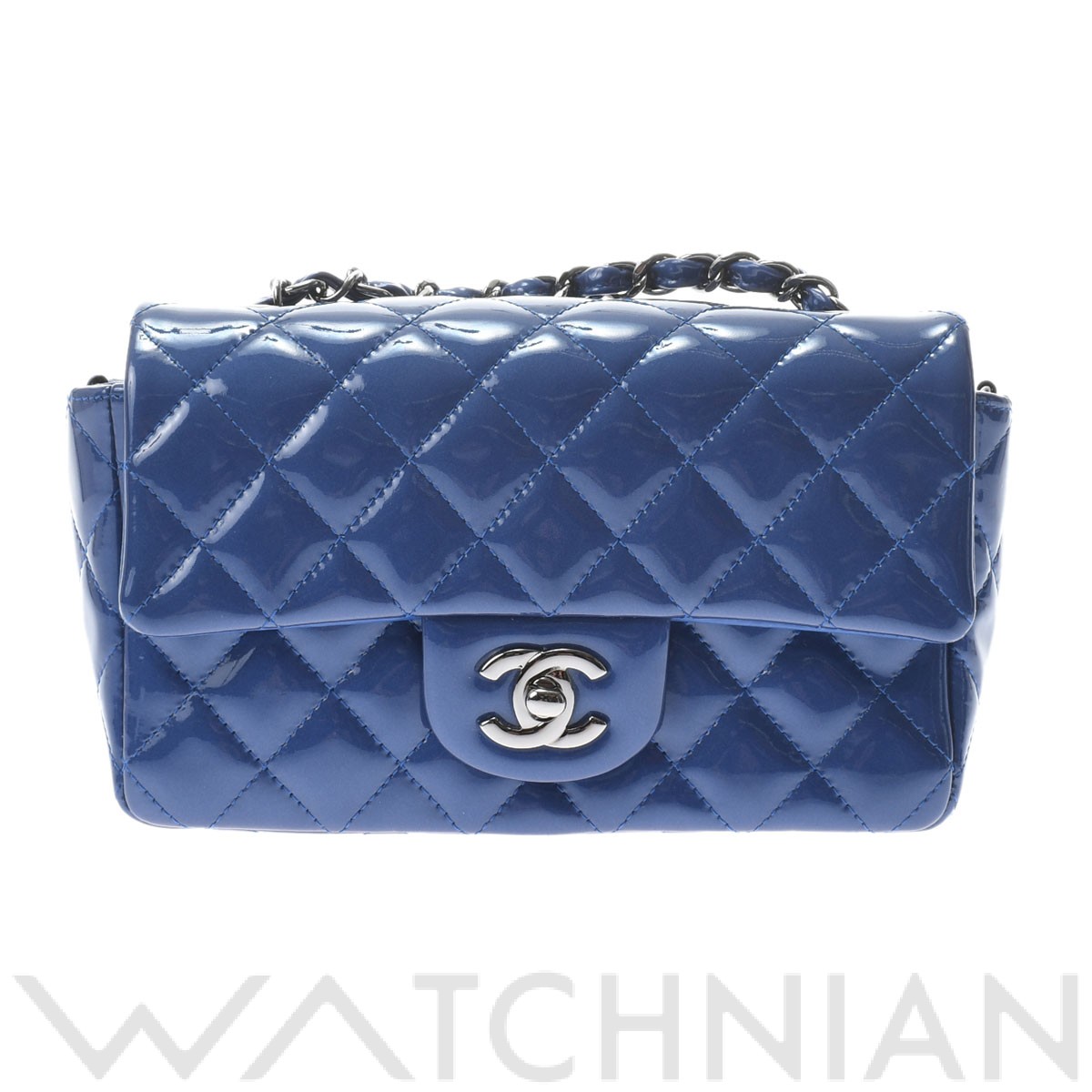 マトラッセ ミニフラップバッグ 20 ブルー/シルバー金具 A69900 パテント CHANEL シャネル レディース 【中古】