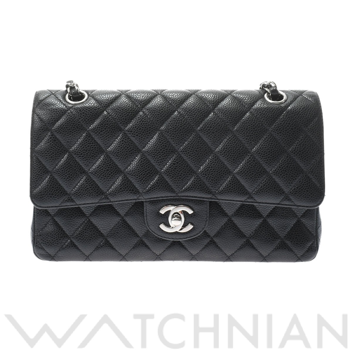 マトラッセ クラシック ハンドバッグ25 ブラック/シルバー金具 A01112 キャビアスキン CHANEL シャネル レディース 【中古】
