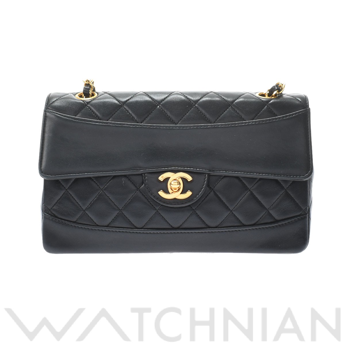 シングルフラップ チェーンショルダー ブラック/ゴールド金具 ラムスキン CHANEL シャネル レディース 【中古】