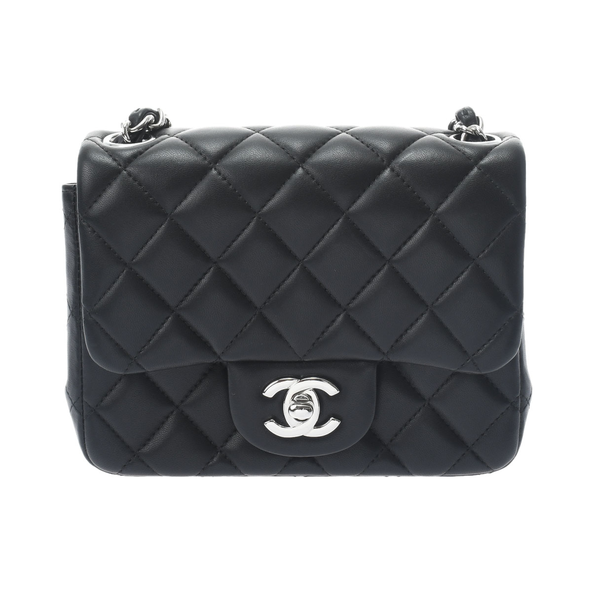 マトラッセ ミニフラップバッグ 17 ブラック/シルバー金具 A35200 ラムスキン CHANEL シャネル レディース 【中古】