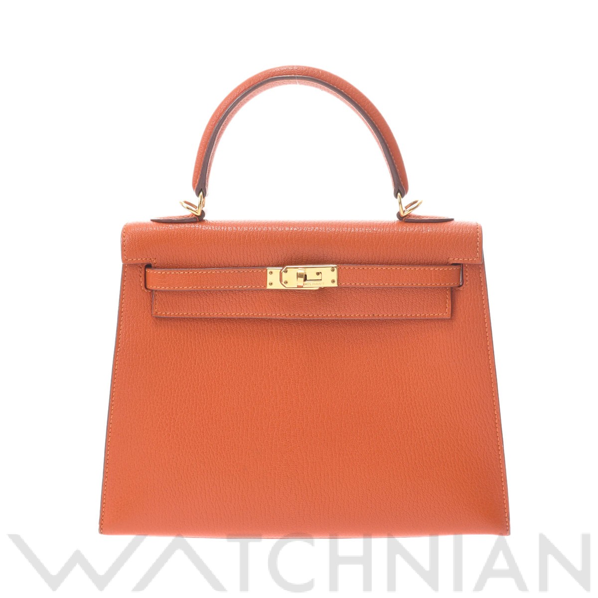 ケリー 25 外縫い 2WAY オレンジ/ゴールド金具 シェーブル HERMES エルメス レディース 【中古】