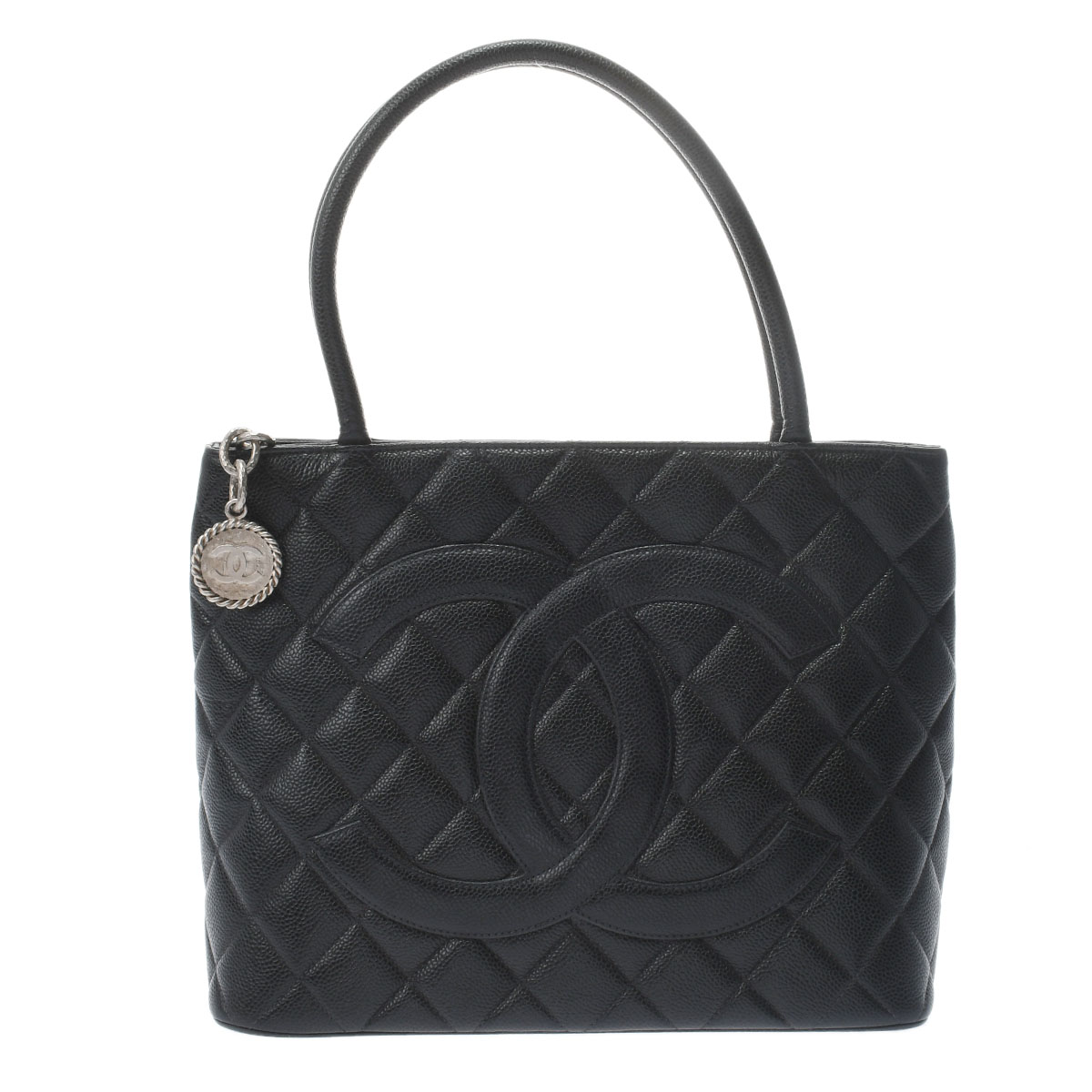 復刻 ブラック/シルバー金具 A01804 キャビアスキン CHANEL シャネル レディース 【中古】