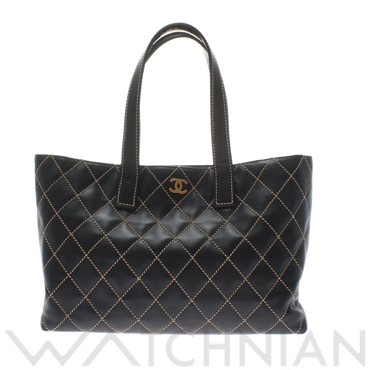 ワイルドステッチ ブラック/ゴールド金具 カーフスキン CHANEL シャネル レディース 【中古】
