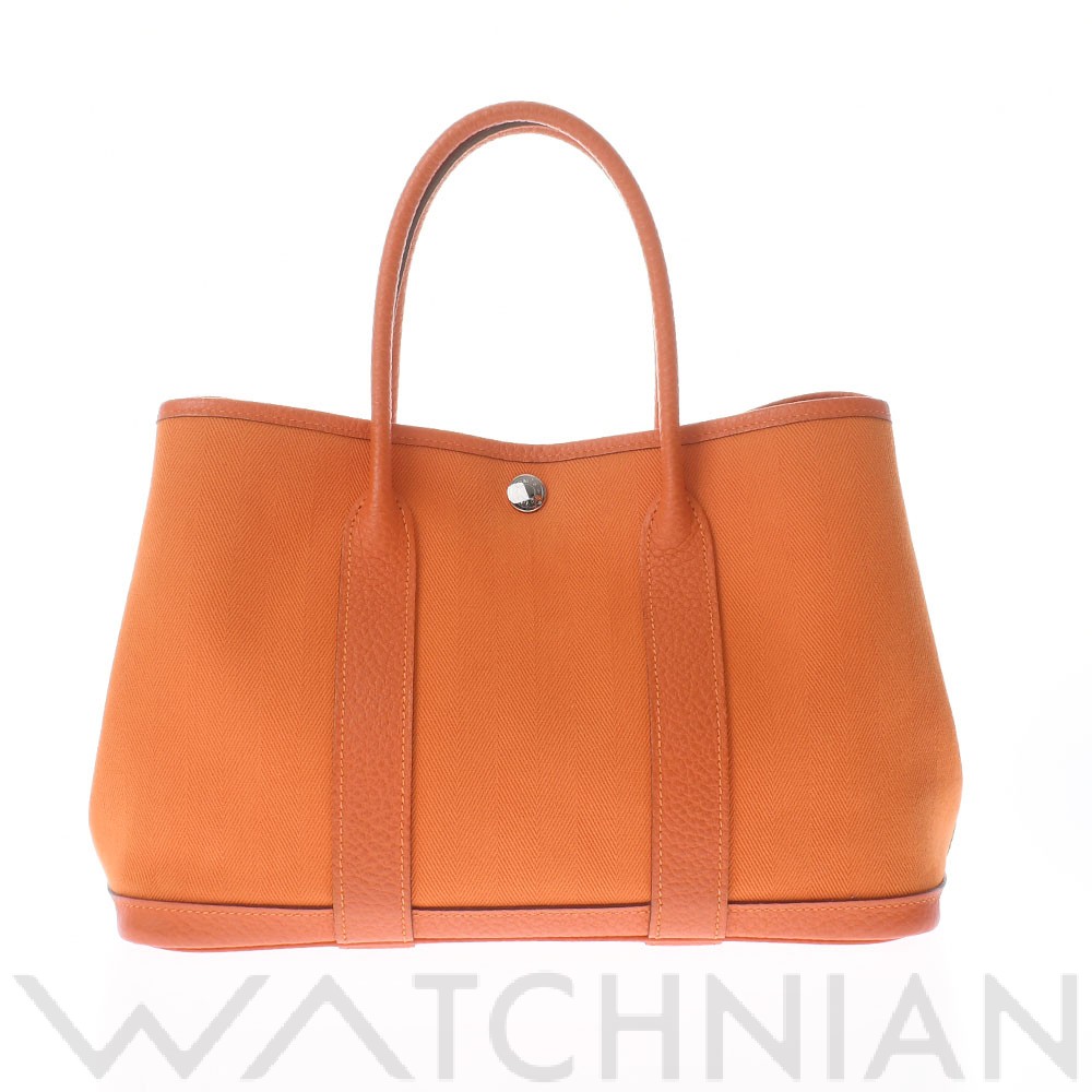 ガーデンパーティ TPM オレンジ/パラジウム金具 トワルオフィシエ/レザー HERMES エルメス レディース 【中古】
