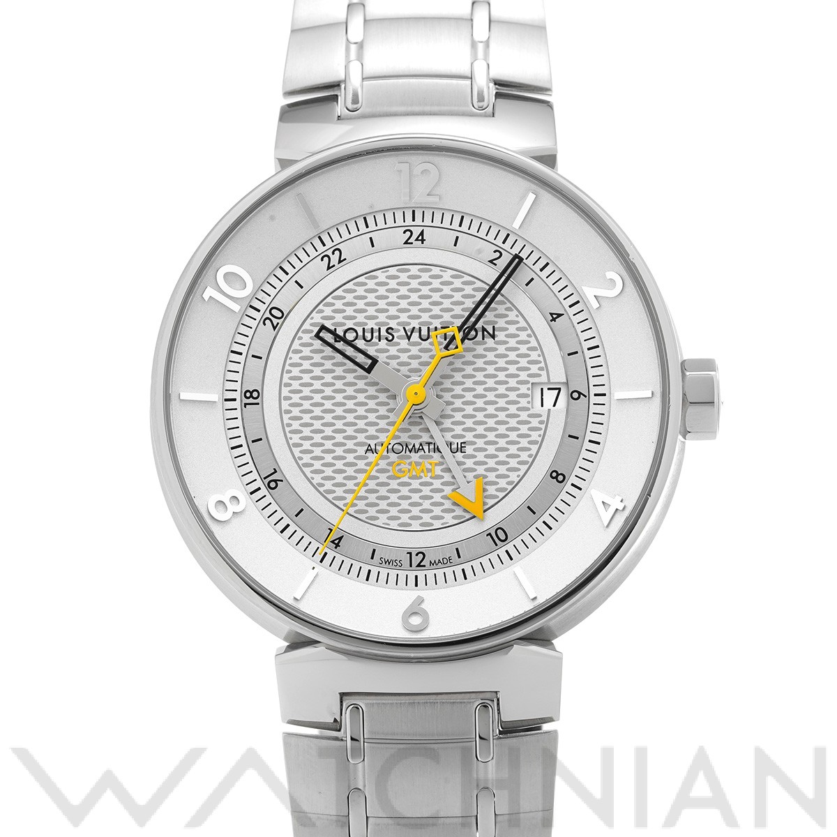 ルイ ヴィトン タンブール ムーン GMT Q8D31Z シルバー メンズ 時計 【中古】【wristwatch】