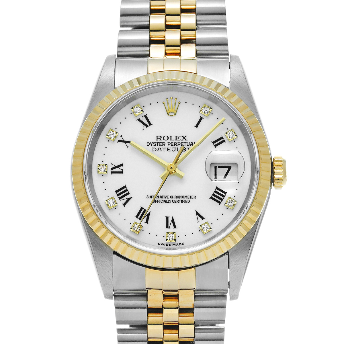 ロレックス デイトジャスト 16233G ホワイト/ダイヤモンド メンズ 時計 【中古】【wristwatch】