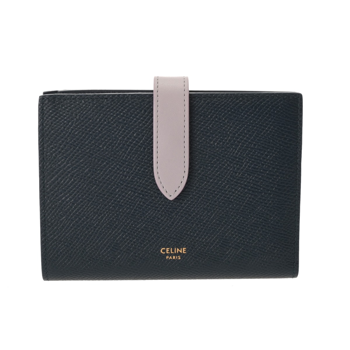 セリーヌ ミディアム ストラップウォレット ネイビー/ピンク グレイン