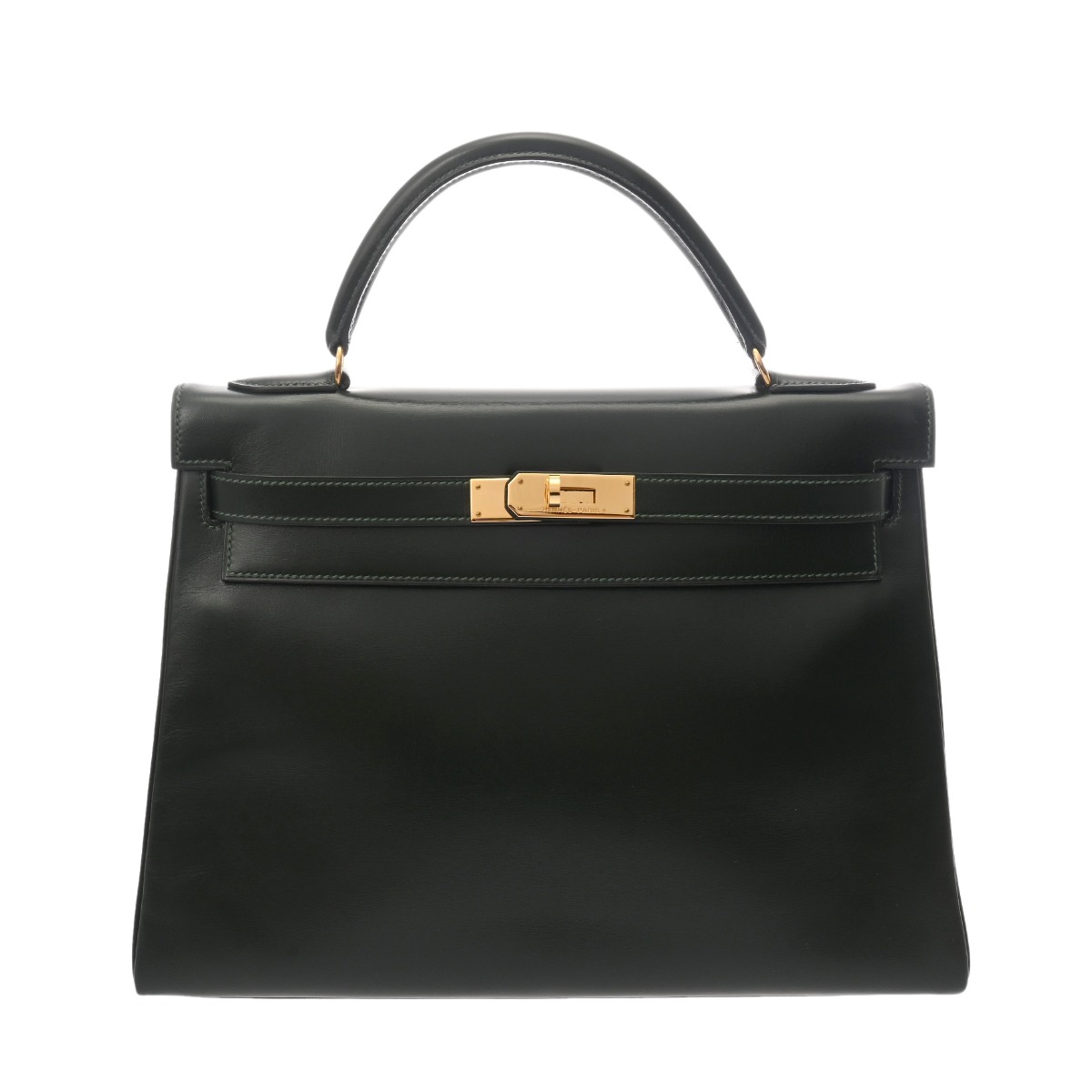 エルメス ケリー32 内縫い グリーン ボックスカーフ レディース バッグ