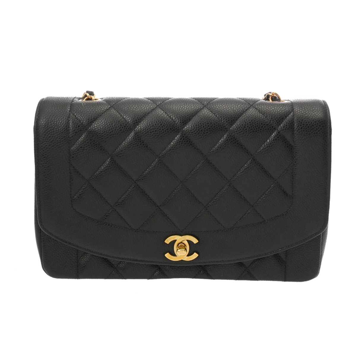 シャネル ダイアナ チェーンショルダー 25cm ブラック A01165 キャビア