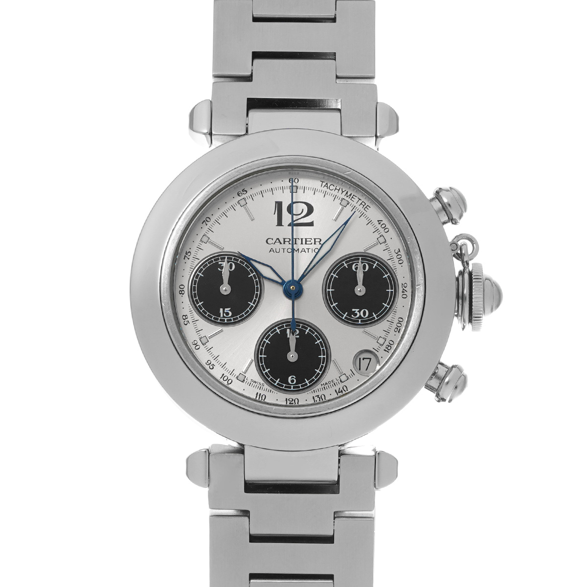 カルティエ パシャC クロノグラフ W31048M7 シルバー/ブラック メンズ