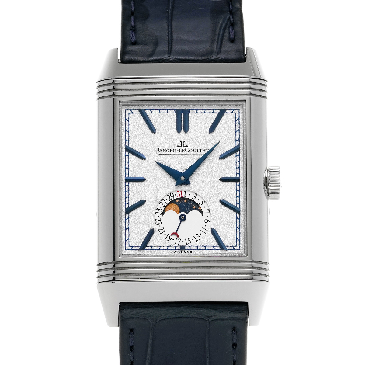 ジャガー ルクルト レベルソ トリビュート ムーン デュオ Q3958420 シルバー/ブルー メンズ 時計 【中古】【wristwatch】