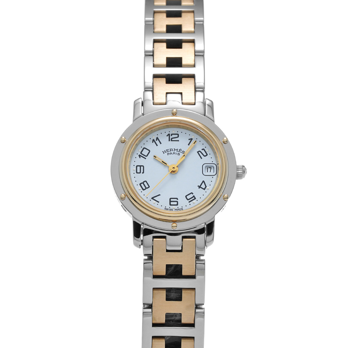エルメス クリッパー CL4.220 コンビ Dバックル レディース 時計 美品 エルメス(HERMES)エルメス クリッパーコンビ 腕時計 時計 レディース