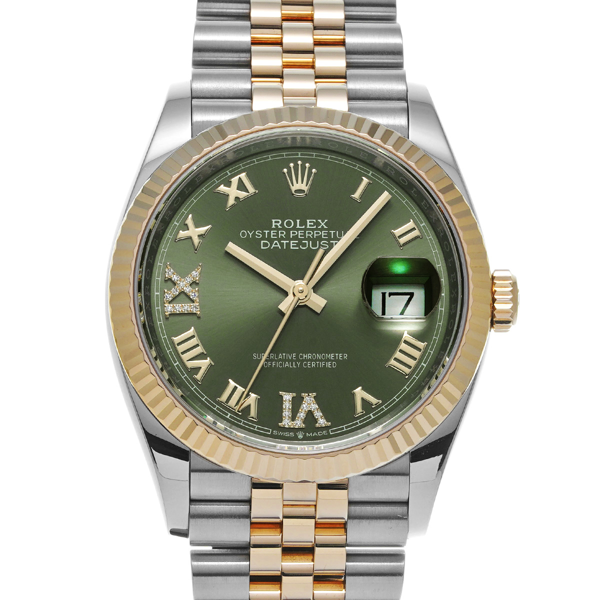 ロレックス デイトジャスト 36 126233 オリーブグリーン/ダイヤモンド メンズ 時計 【中古】【wristwatch】