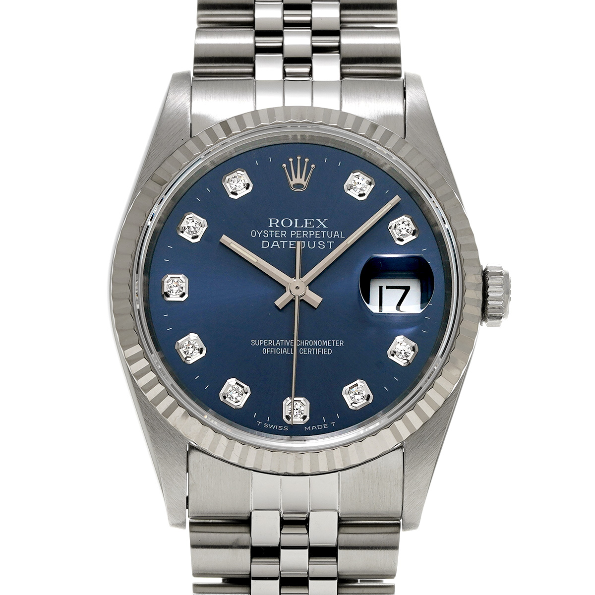 ロレックス デイトジャスト 16234G ブルー/ダイヤモンド メンズ 時計 【中古】【wristwatch】