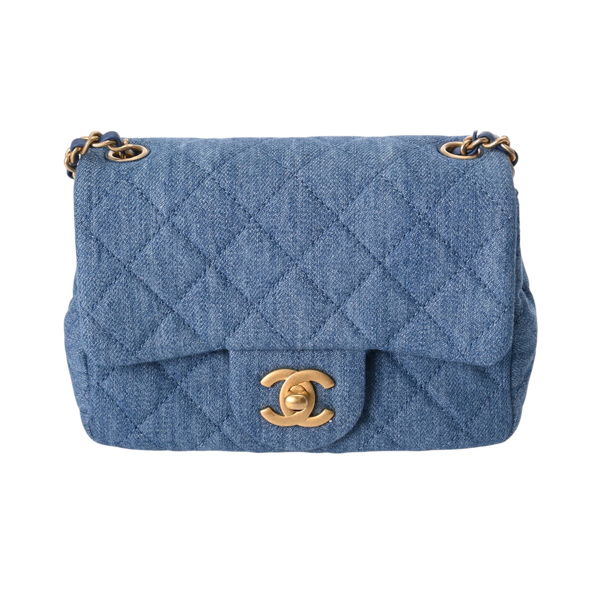 シャネル マトラッセ ミニフラップバッグ 17cm ブルー デニム レディース バッグ 【中古】【bag】