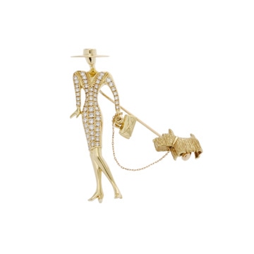 ノーブランド 婦人と犬モチーフ ダイヤ 0.75ct - - K18イエローゴールド YG ユニセックス ジュエリー 【jewelry】