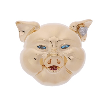 アレッツォ 豚モチーフ ダイヤ 0.38ct K18イエローゴールド YG ユニセックス ジュエリー 【jewelry】