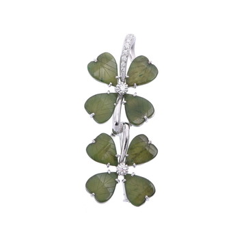 ヒサコマツイ 2WAYペンダントトップ ダイヤ ネフライト クローバーモチーフ K18ホワイトゴールド WG ユニセックス ジュエリー 【jewelry】