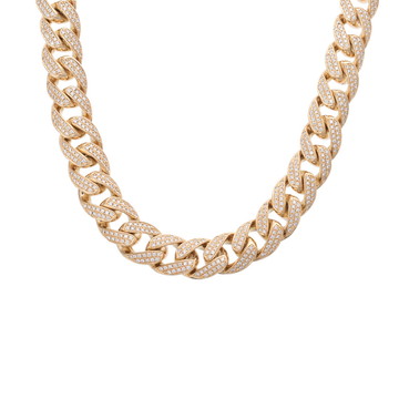 ノーブランド マイアミキューバンチェーン ダイア12.74ct 326.0g 47cm K18イエローゴールド YG ユニセックス ジュエリー 【jewelry】