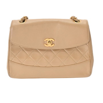 シャネル マトラッセ チェーンショルダー 25cm ベージュ ラムスキン レディース バッグ 【bag】