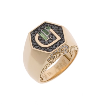 ノーブランド エメラルド0.13ct ブラックダイヤ0.32ct ダイヤ0.09ct ゴールド/ブラック/グリーン K18イエローゴールド YG レディース ジュエリー 【jewelry】