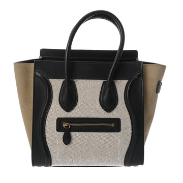 セリーヌ ラゲージ マイクロショッパー ブラック/ホワイト/ベージュ 189793 ドラムドカーフ レディース バッグ 【bag】