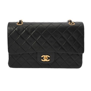 シャネル マトラッセ チェーンショルダー 25cm Wフラップ ブラック ラムスキン レディース バッグ 【bag】
