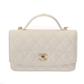 シャネル マトラッセ トップハンドル チェーンウォレット ホワイト A92990 キャビアスキン レディース バッグ 【bag】