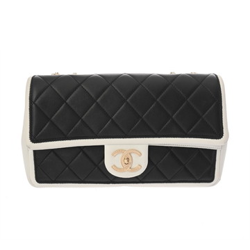 シャネル マトラッセ チェーンショルダー 25cm ホワイト/ブラック カーフ レディース バッグ 【bag】