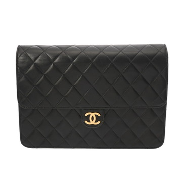 シャネル マトラッセ プッシュロック チェーンショルダー 25cm ブラック ラムスキン レディース バッグ 【bag】