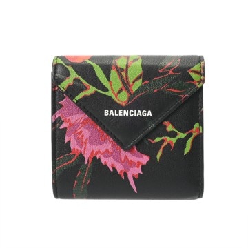 バレンシアガ ペーパー コンパクトウォレット ブラック/マルチカラー 637450 レザー レディース 財布 【purse】