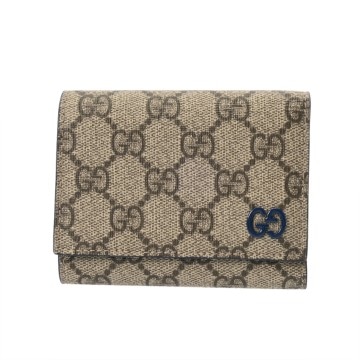 グッチ 三つ折りウォレット ベージュ/ダークブルー系 769225 GGスプリームキャンバス/レザー レディース 財布 【purse】