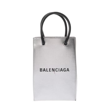 バレンシアガ ショッピングフォンホルダー シルバー 593826 レザー レディース バッグ 【bag】