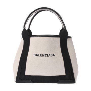 バレンシアガ ネイビーカバス S ホワイト/ブラック 339933 キャンバス/レザー レディース バッグ 【bag】