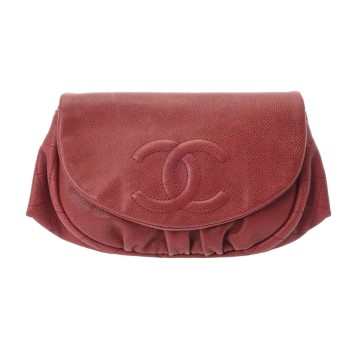 シャネル ハーフムーン チェーンショルダー レッド キャビアスキン レディース バッグ 【bag】