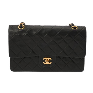 シャネル マトラッセ ダブルフラップ チェーンショルダー 25 ブラック ラムスキン レディース バッグ 【bag】