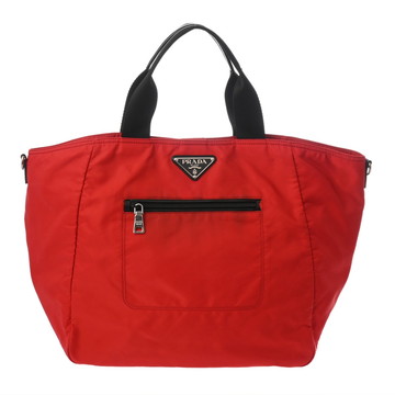 プラダ ロゴ プレート 2WAY トート レッド ナイロン レディース バッグ 【bag】