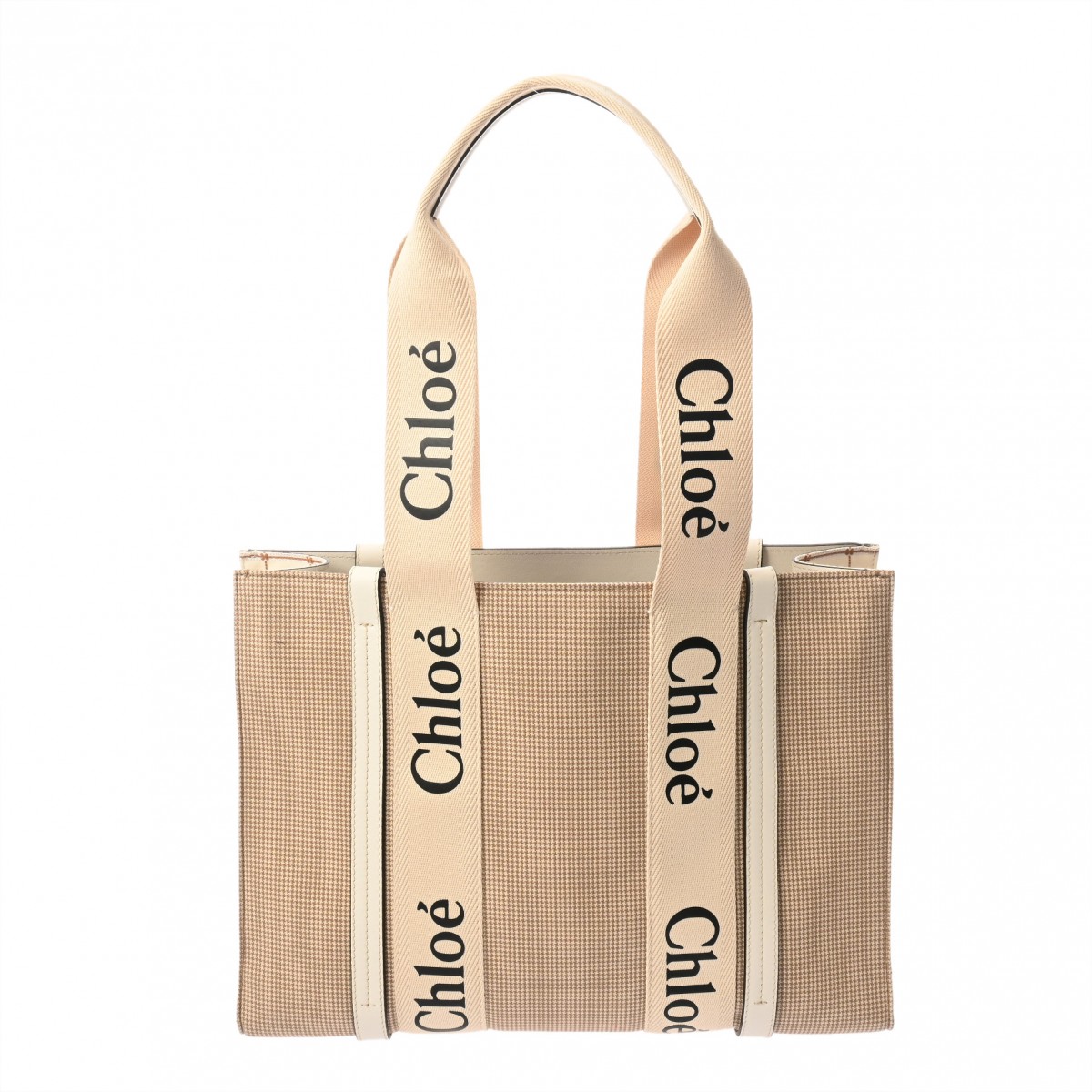 クロエ ウッディ ミディアム トートバッグ 千鳥格子柄 ホワイト/ブラウン キャンバス レディース バッグ 【bag】