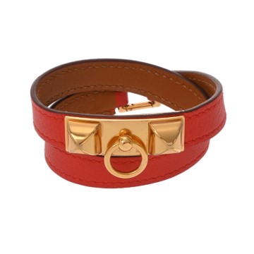 エルメス マイクロ リヴァル XS ルージュ/ゴールド金具 レザー レディース ジュエリー 【jewelry】