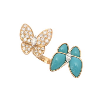 ヴァンクリーフ＆アーペル ドゥパピヨン アントレドアリング ダイヤ ターコイズ #8 K18イエローゴールド YG レディース ジュエリー 【jewelry】