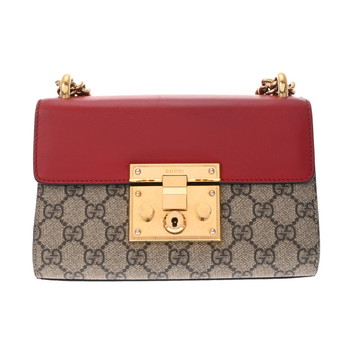 グッチ GGスプリーム パドロック ショルダーバッグ ベージュ/レッド 409487 GGスプリームキャンバス/GGスプリーム/レザー レディース バッグ 【bag】