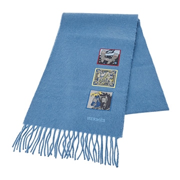 エルメス カシミヤマフラー バッジソワ ブルーホライゾン カシミヤ100％ レディース 【other】