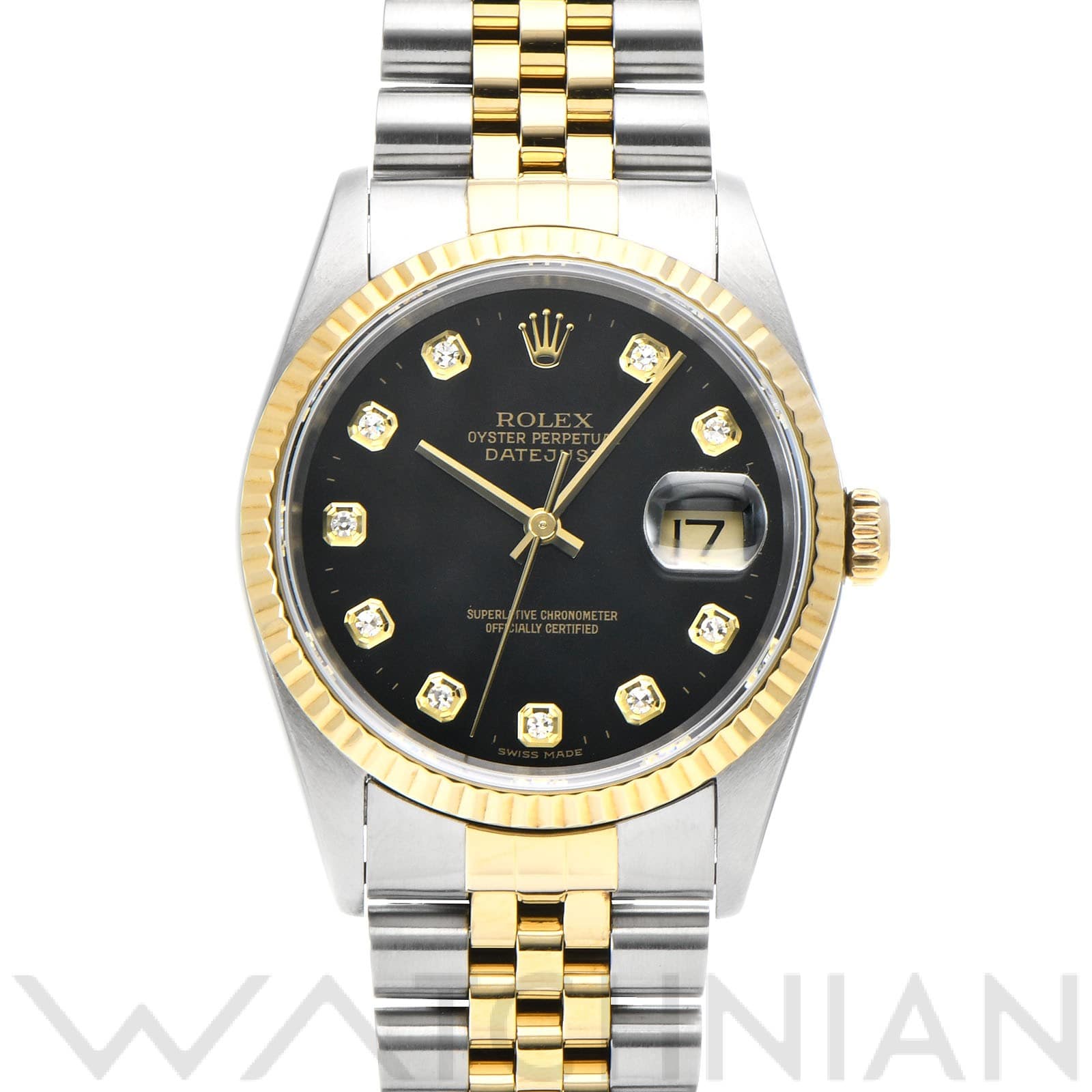 ロレックス デイトジャスト 16233G ブラック/ダイヤモンド メンズ 時計 【中古】【wristwatch】