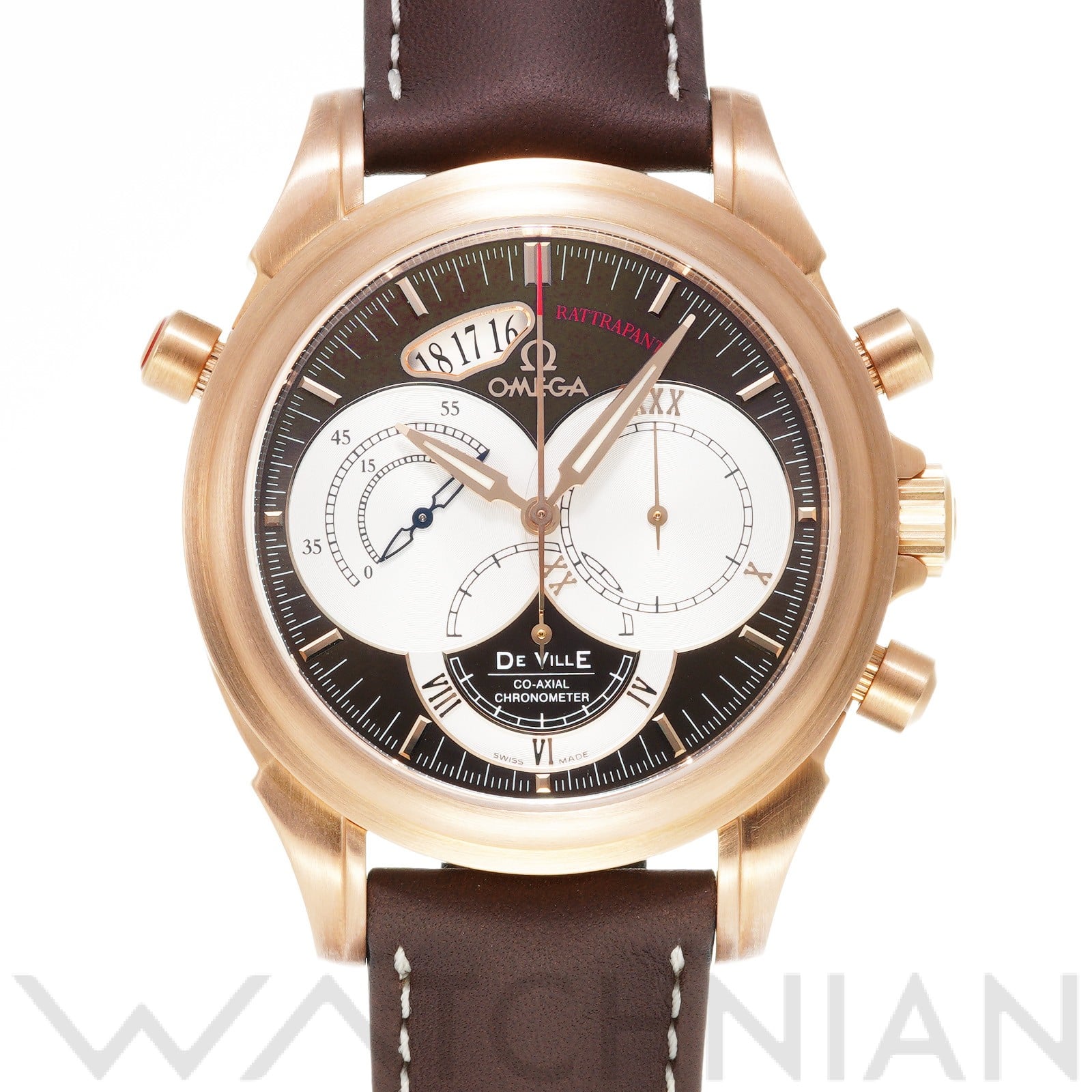 デ・ヴィル クロノスコープ コーアクシャル ラトラパンテ 4648.60.37 ブラウン/シルバー オメガ OMEGA メンズ 【中古】