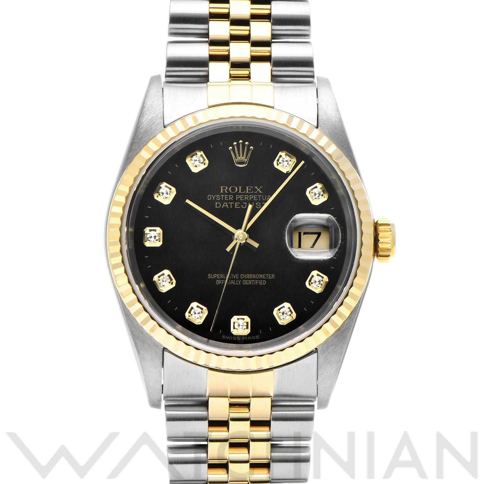 ロレックス デイトジャスト 16233G ブラック/ダイヤモンド メンズ 時計 【中古】【wristwatch】