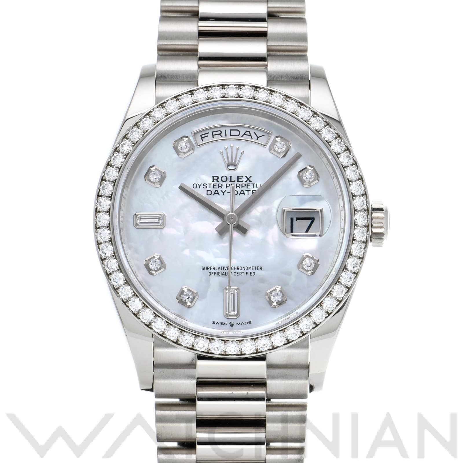 ロレックス デイデイト 36 128349RBR ホワイトシェル/ダイヤモンド メンズ 時計 【中古】【wristwatch】